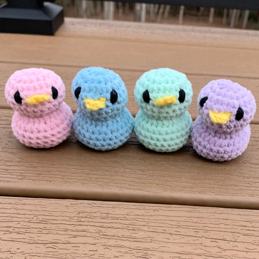 Four Fluffy Pastel Crochet Rubber Ducks with Embroidered Eyes & Beak| Mini Plush